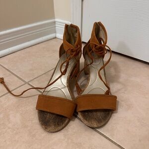 Women's Tan Suede Lace-Up Sandals-size 7.5